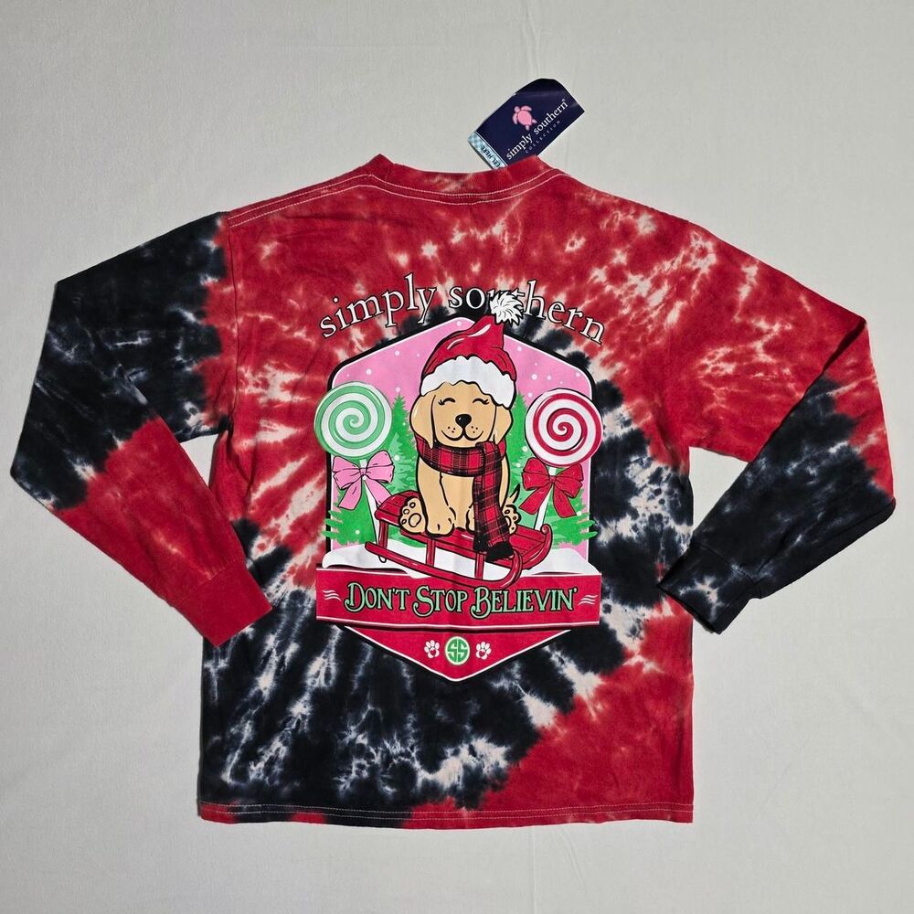 NWT Simply Southern Christmas Dog Tie Dye Long Sleeve Shirt size YS